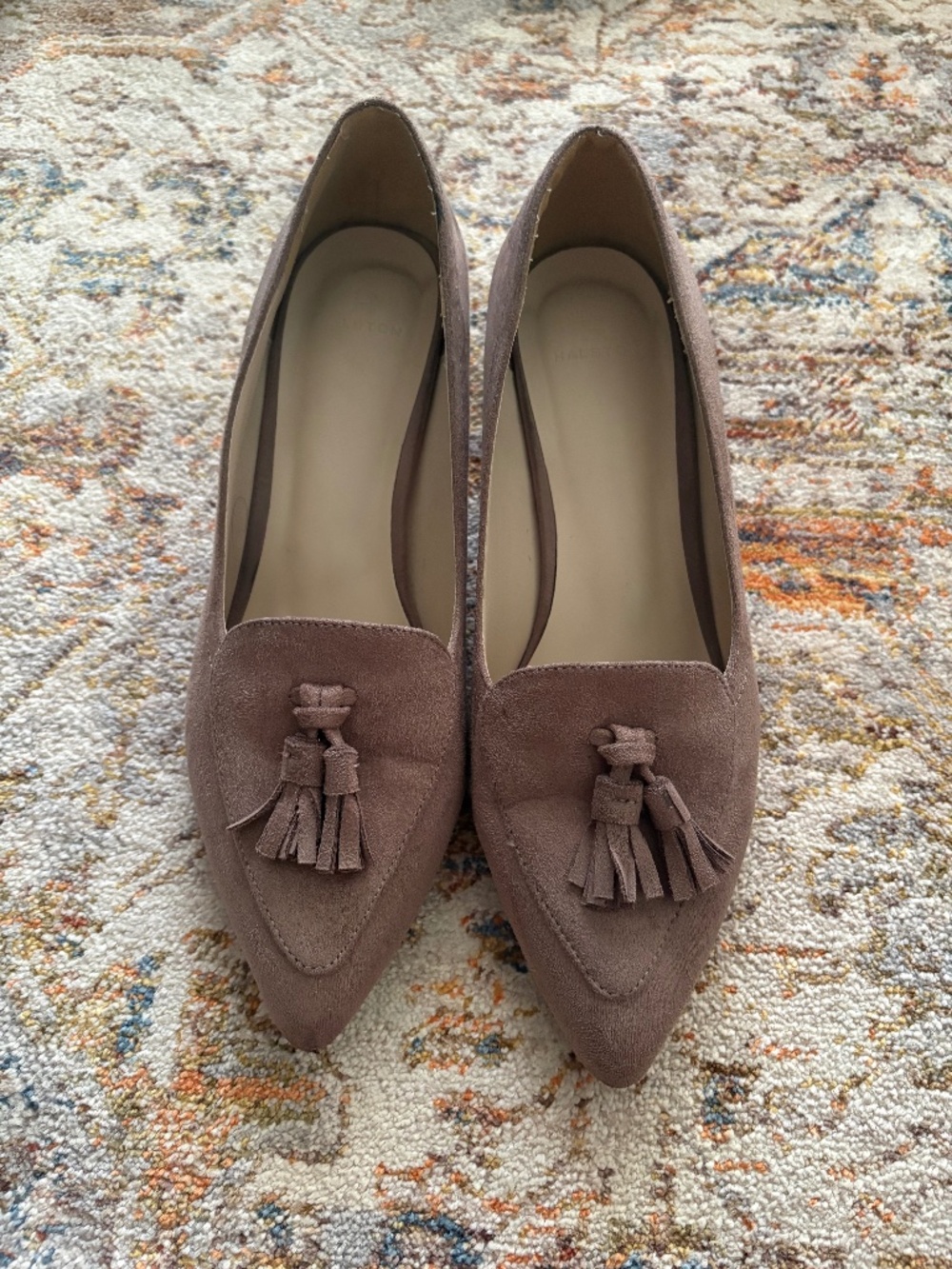 Halston Taupe Suede-Look Tassel Loafer Pumps